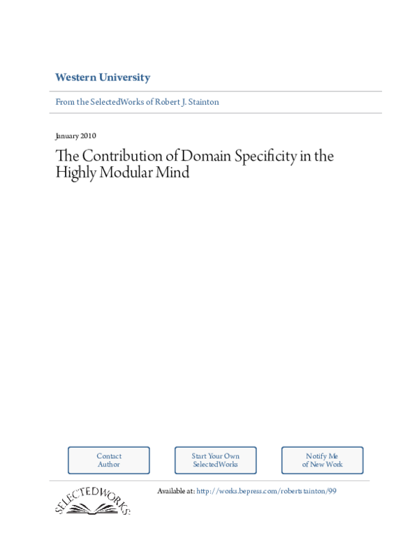 The Contribution of Domain Specificity in the Highly Modular Mind