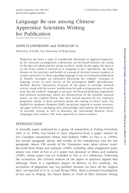 (PDF) Language Re-use among Chinese Apprentice Scientists Writing for ...