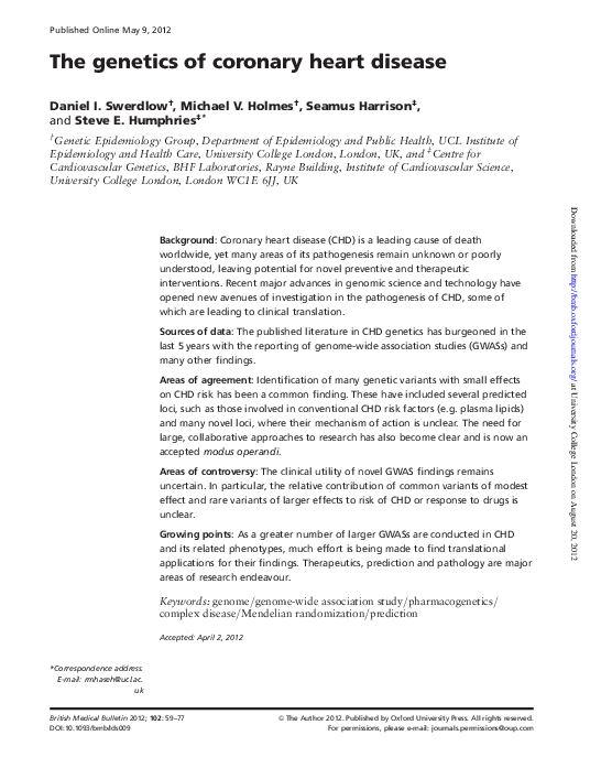 (PDF) The genetics of coronary heart disease