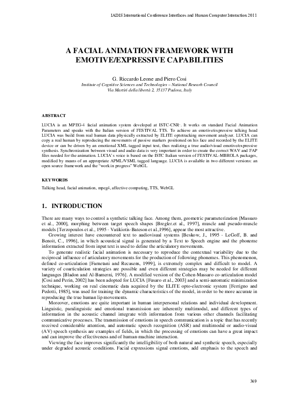 (PDF) A FACIAL ANIMATION FRAMEWORK WITH EMOTIVE/EXPRESSIVE CAPABILITIES