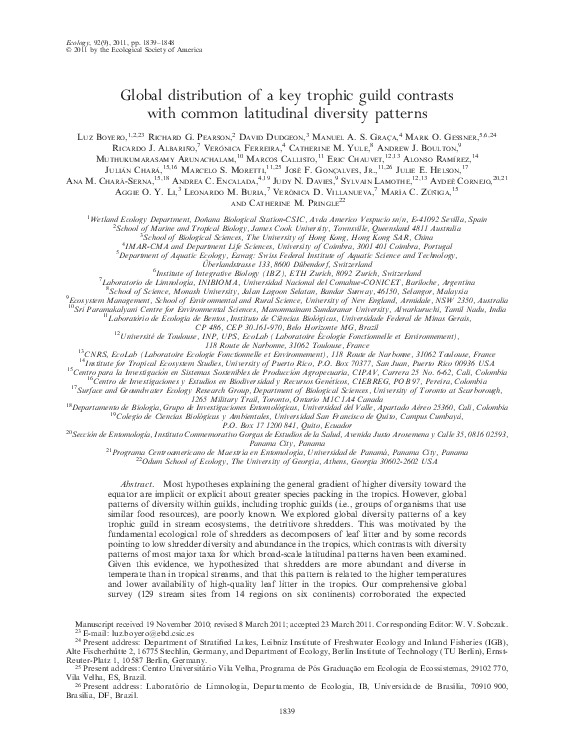 (PDF) Boyero et al 2011 Global distribution of shredders. Ecology