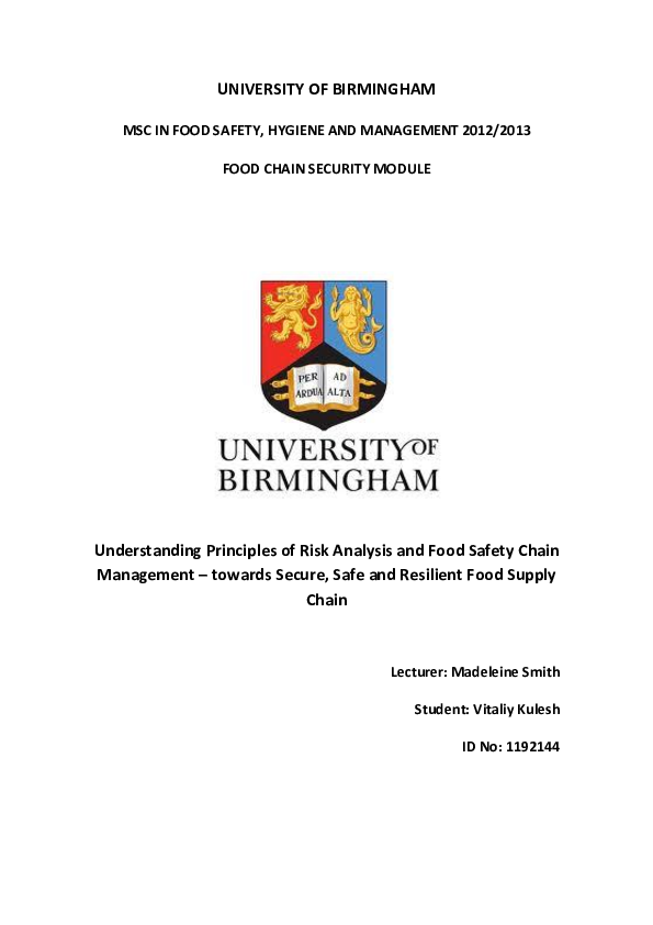 (PDF) Understanding Principles of Risk Analysis and Food Safety Chain