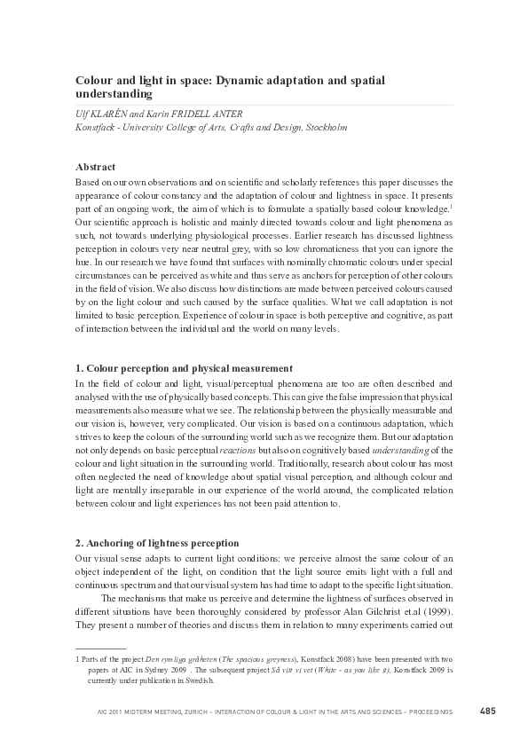 (PDF) Colour and Light in Space-Dynamic adaptation and spatial ...