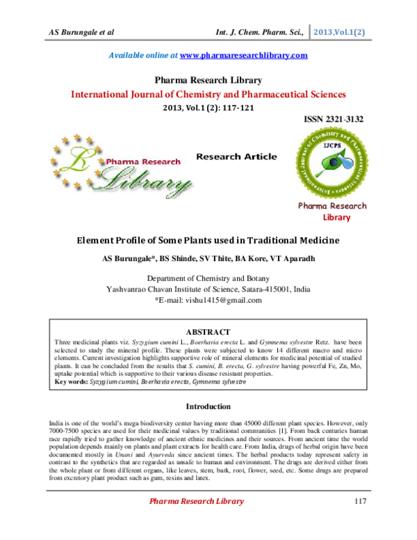 (PDF) Element Profile of Some Plants used in Traditional Medicine