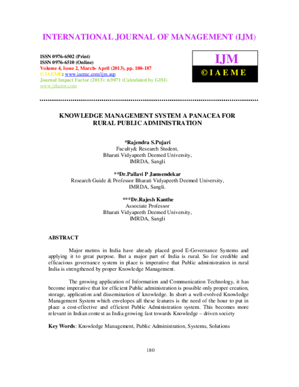 (PDF) KNOWLEDGE MANAGEMENT SYSTEM A PANACEA FOR RURAL PUBLIC ADMINISTRATION