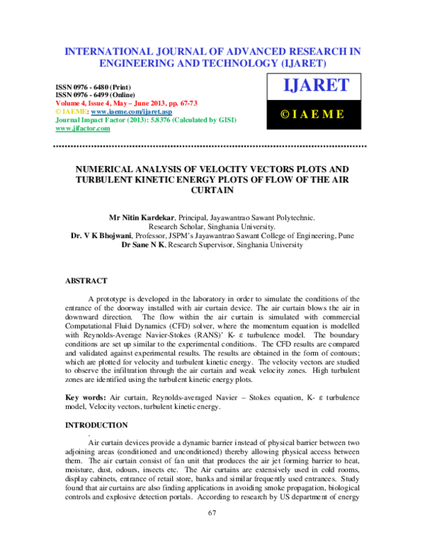 (PDF) NUMERICAL ANALYSIS OF VELOCITY VECTORS PLOTS AND TURBULENT ...
