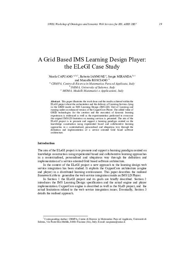 (PDF) A Grid Based IMS Learning Design Player the ELeGI Case Study