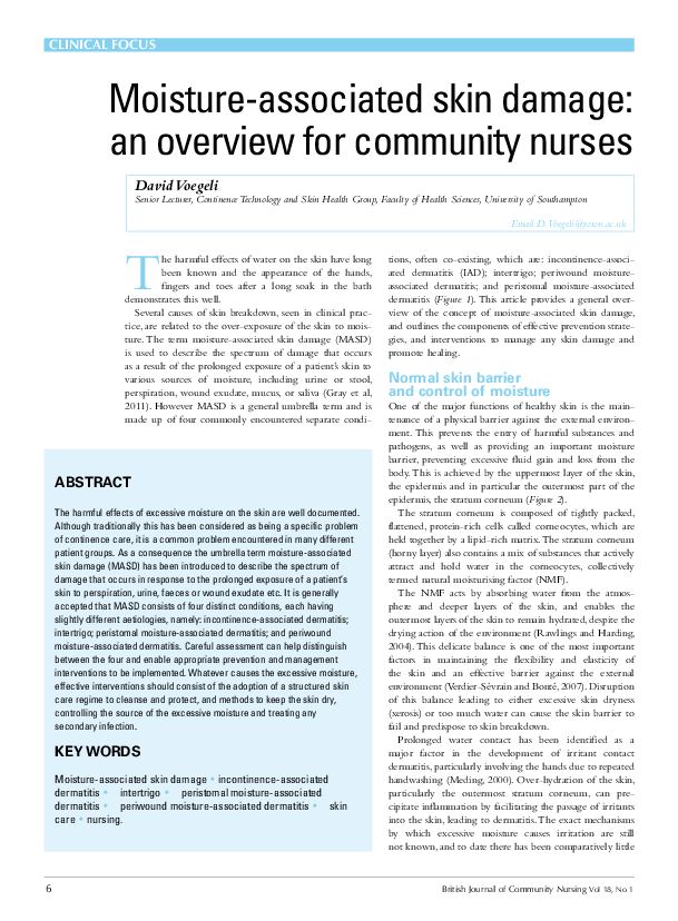 (PDF) Moistureassociated skin damage an overview for community nurses