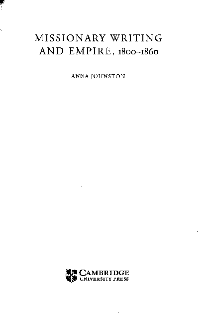 Missionary Writing and Empire, 1800-1860