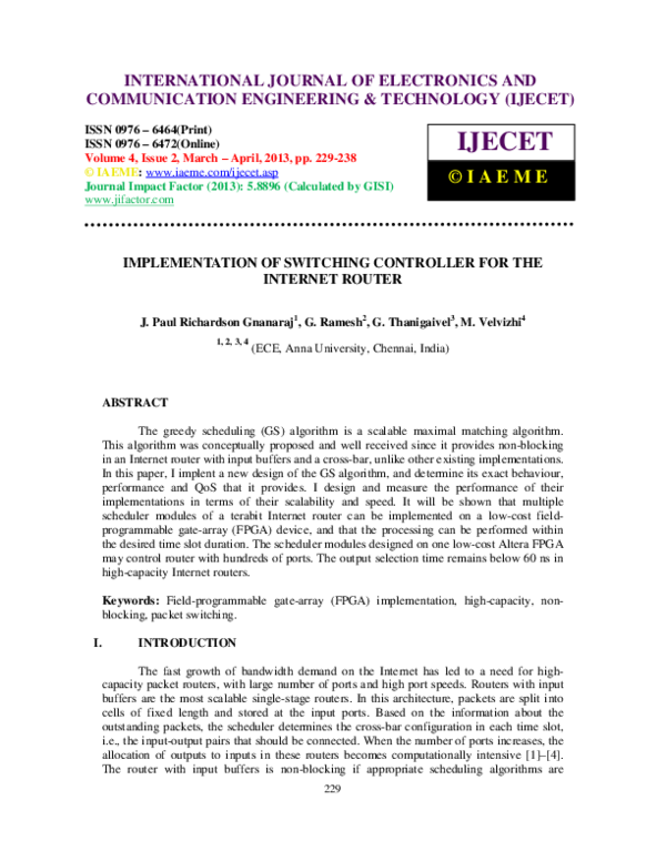 (PDF) IMPLEMENTATION OF SWITCHING CONTROLLER FOR THE INTERNET ROUTER