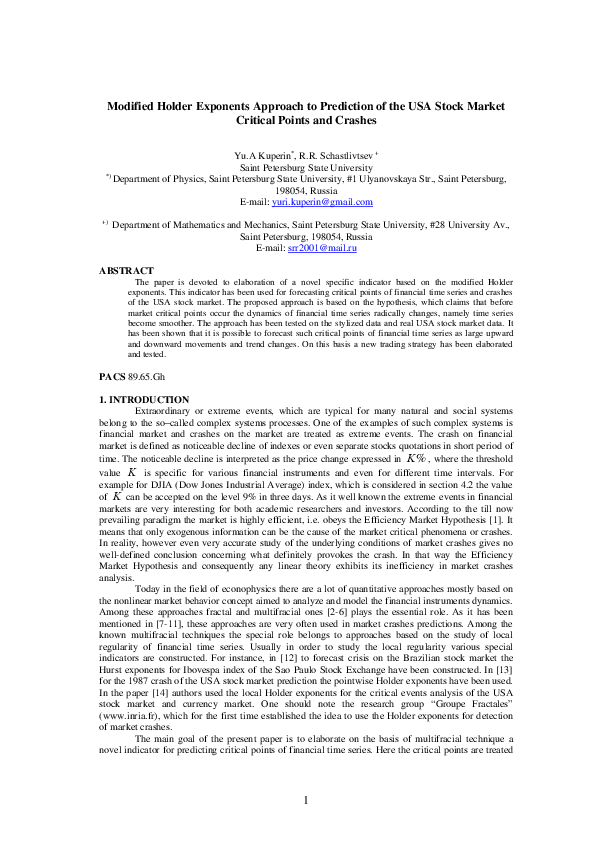 Modified Holder Exponents Approach to Prediction of the USA Stock