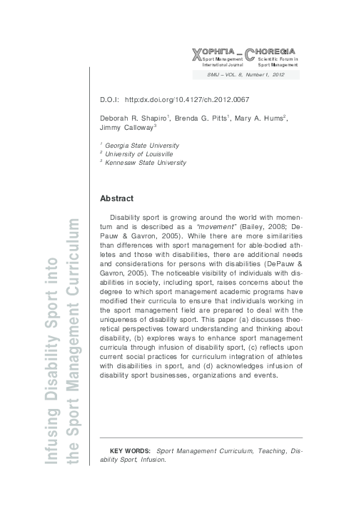 (PDF) 2012 - Infusing Disability Sport into the Sport Management ...