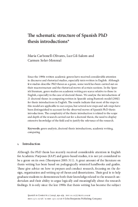 (PDF) The schematic structure of Spanish PhD thesis introductions