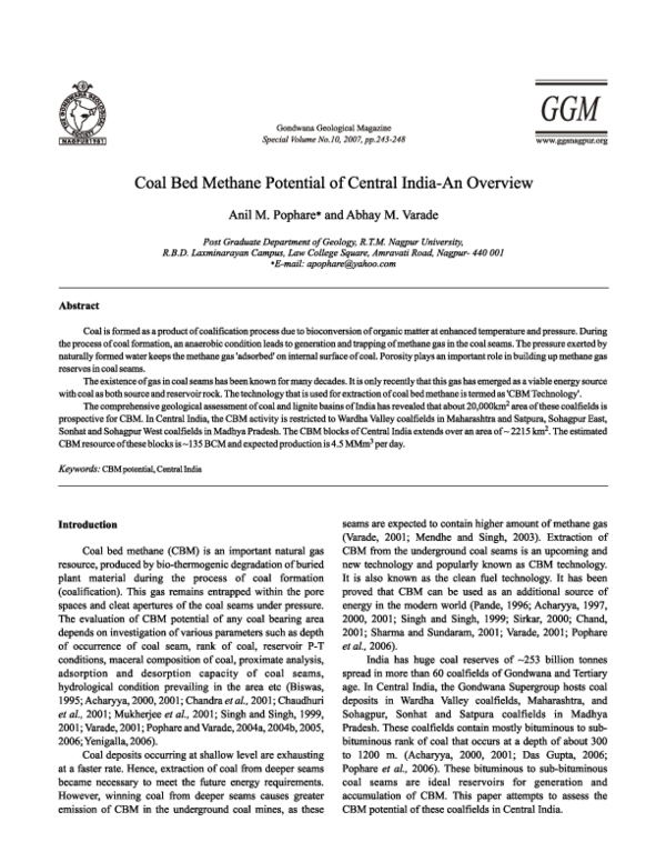 (PDF) Coal bed methane potential of Central India-An overview