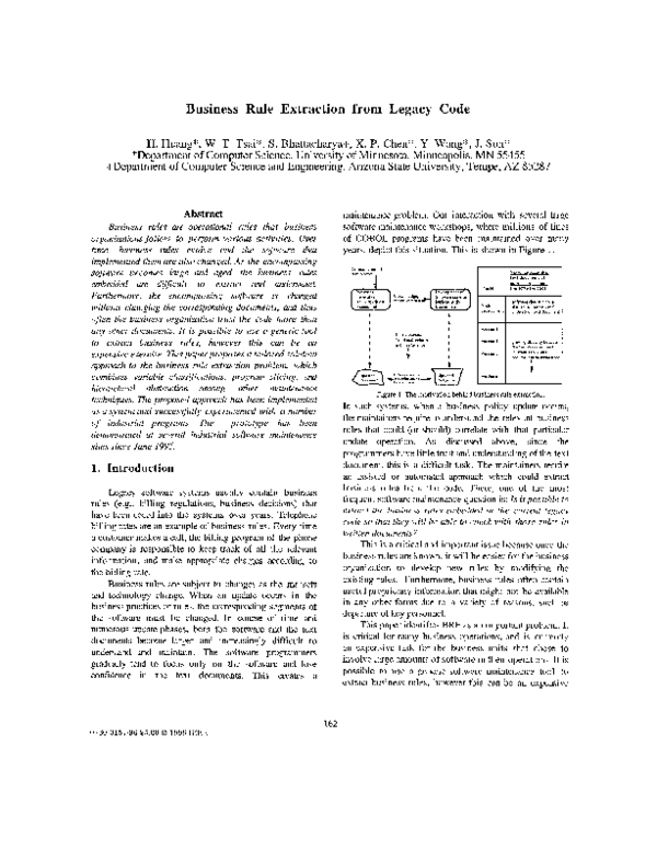 (PDF) Business Rule Extraction from Legacy Code WeiTek Tsai Academia.edu