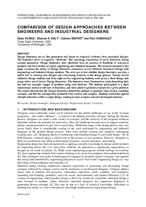 (PDF) Comparison of design approaches between engineers and industrial ...