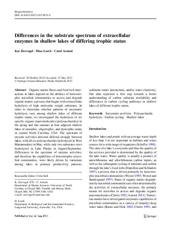 (PDF) Differences in the substrate spectrum of extracellular enzymes in ...