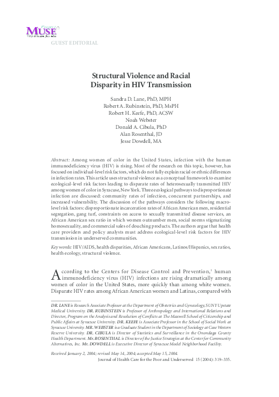 (PDF) Structural Violence and Racial Disparity in HIV Transmission