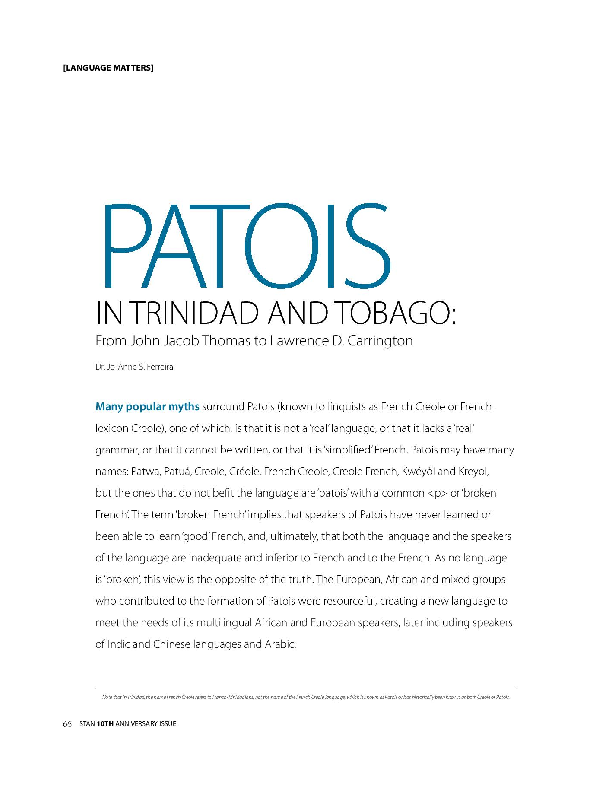 (PDF) Patois in Trinidad and Tobago From John Jacob Thomas to Lawrence