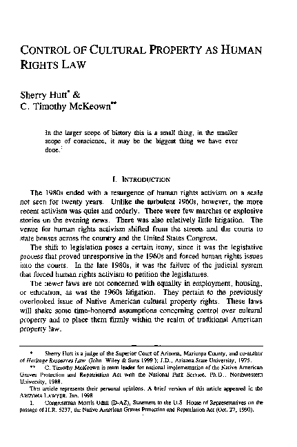 View of (PDF) Control of Cultural Property as Human Rights Law