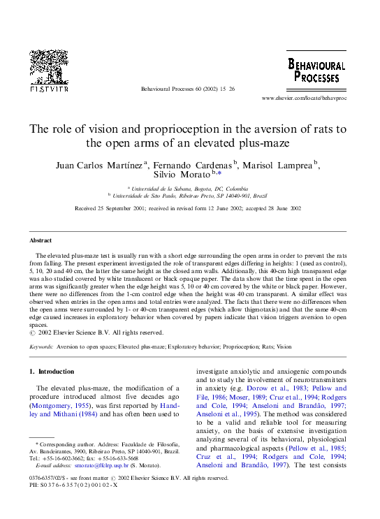 (PDF) The role of vision and proprioception in the aversion of rats to ...