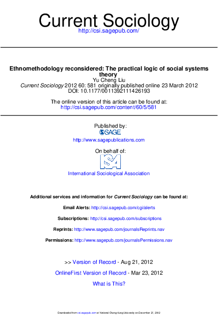  PDF Ethnomethodology Reconsidered The Practical Logic Of Social Systems Theory Yu cheng Liu 