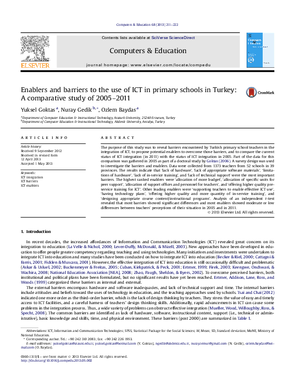 (PDF) Enablers and barriers to the use of ICT in primary schools in ...