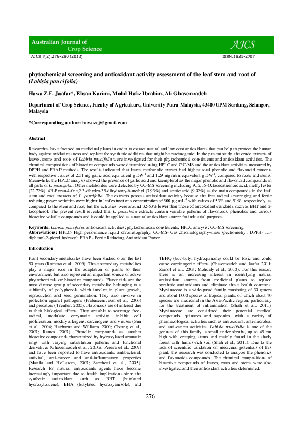(PDF) Phytochemical screening and antioxidant activity assessment of ...