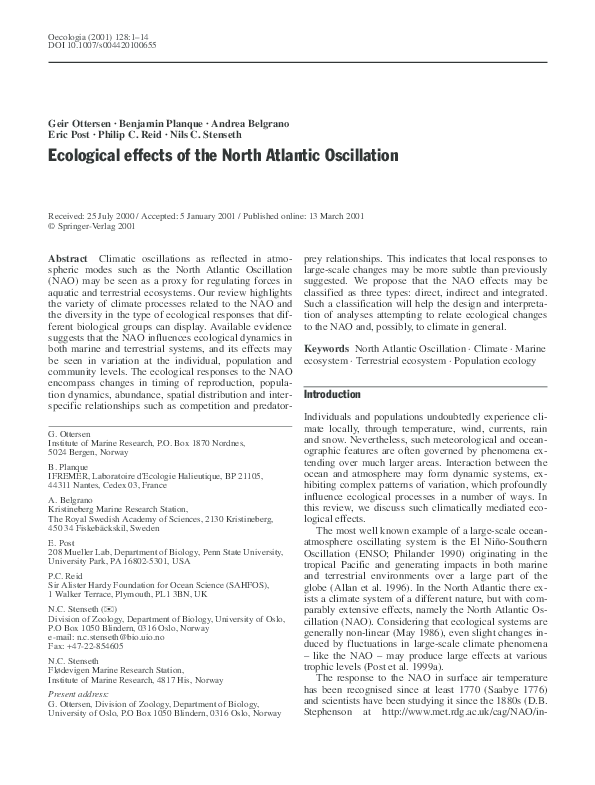 (PDF) Ecological effects of the North Atlantic Oscillation