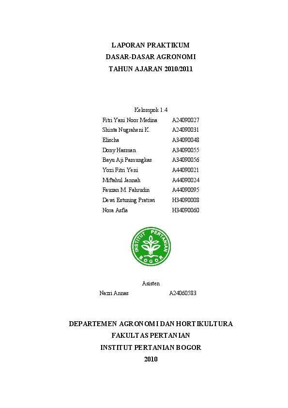 (DOC) Laporan Praktikum Dasar-Dasar Agronomi 2010
