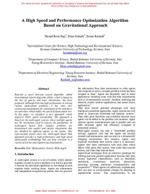 (PDF) A High Speed and Performance Optimization Algorithm Based on ...