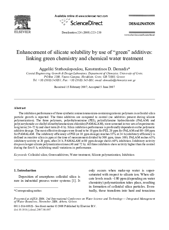 (PDF) Enhancement of Silicate Solubility by Use of “Green” Additives ...