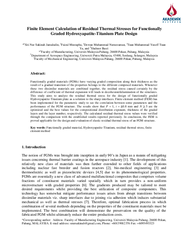 (PDF) Finite Element Calculation of Residual Thermal Stresses for ...