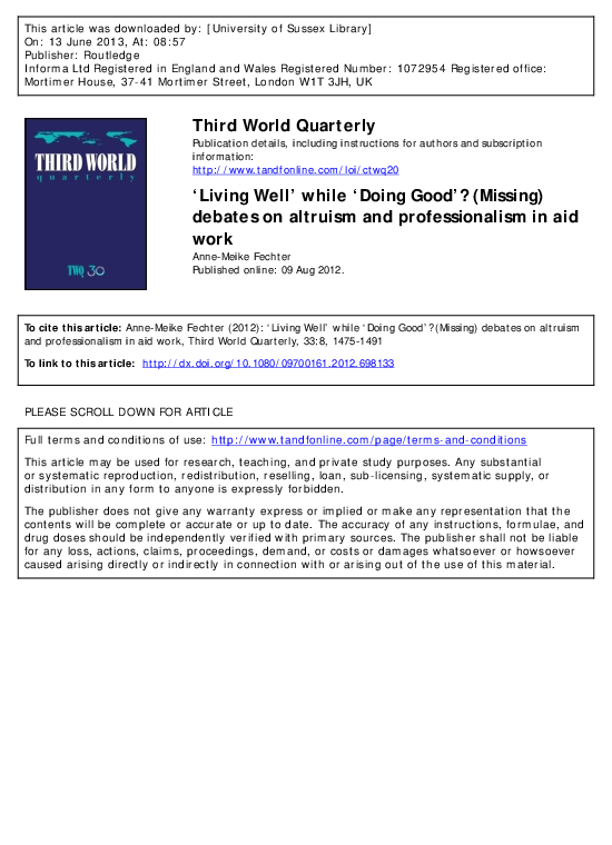 First page of “ The Personal and the Professional: Aid workers' relationships and values in the development process" ”