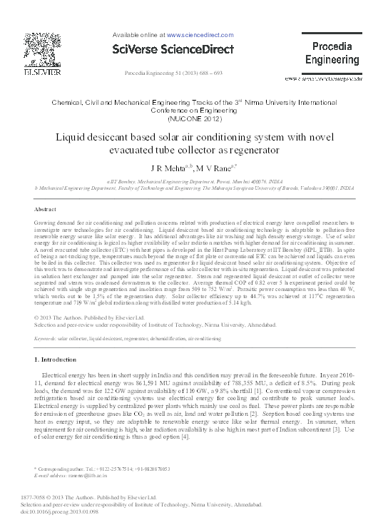 (PDF) Liquid desiccant based solar air conditioning system with novel ...