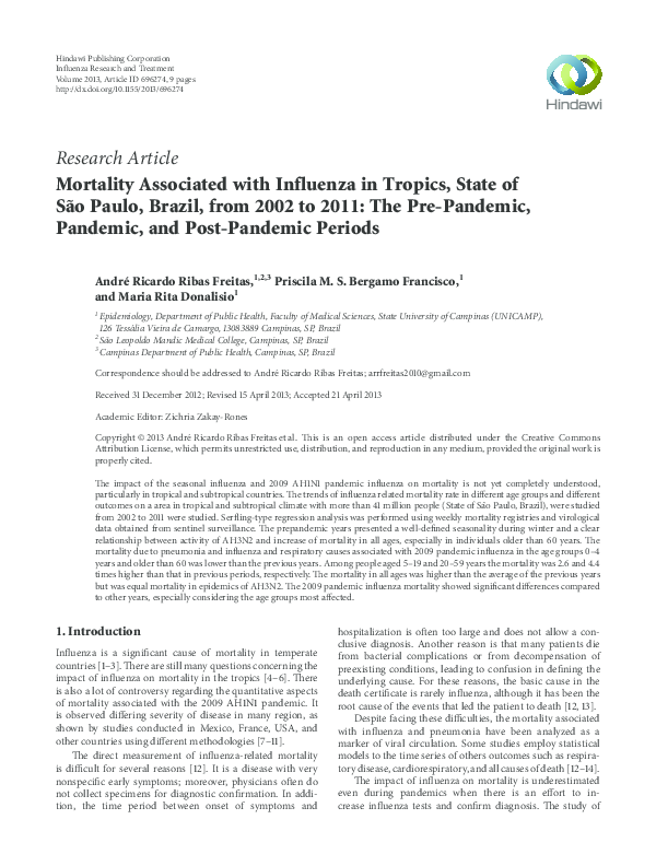 (PDF) Mortality Associated with Influenza in Tropics, State of São ...
