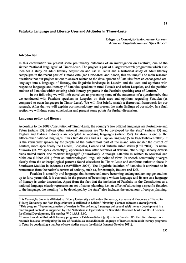 (PDF) Fataluku Language and Literacy Uses and Attitudes in TimorLeste