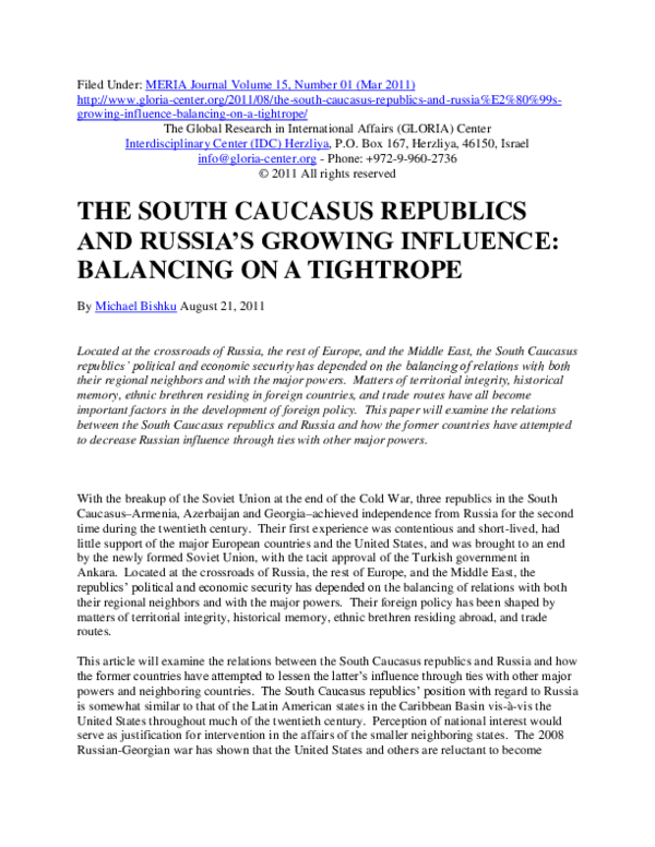 (PDF) The South Caucasus Republics and Russia's Growing Influence ...