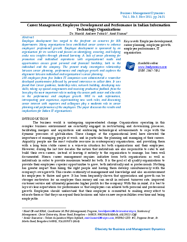 (PDF) Career Management, Employee Development and Performance in Indian ...