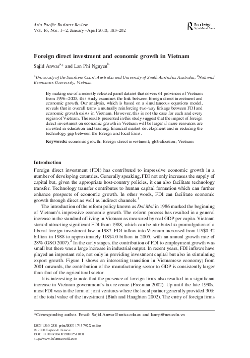 (PDF) Foreign Direct Investment and Economic Growth in Vietnam