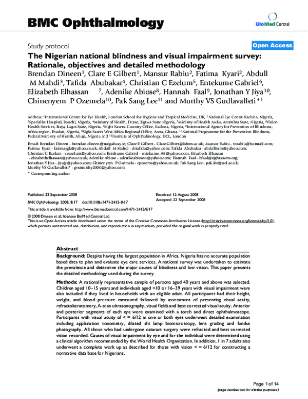 (PDF) The Nigerian national blindness and visual impairment survey