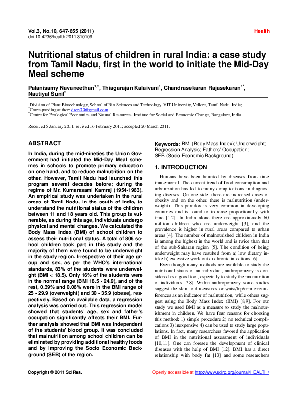 (PDF) Nutritional status of children in rural India: a case study from ...