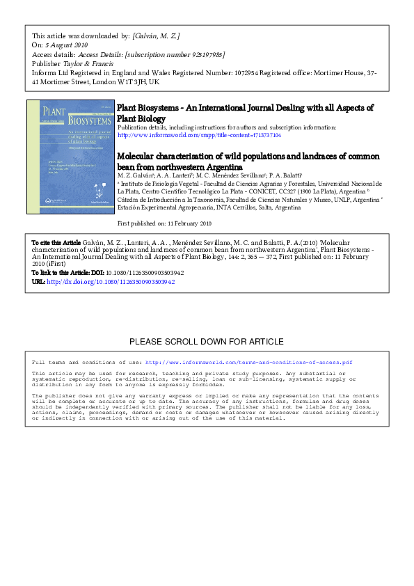 (PDF) Molecular characterization of wild populations and landraces of ...