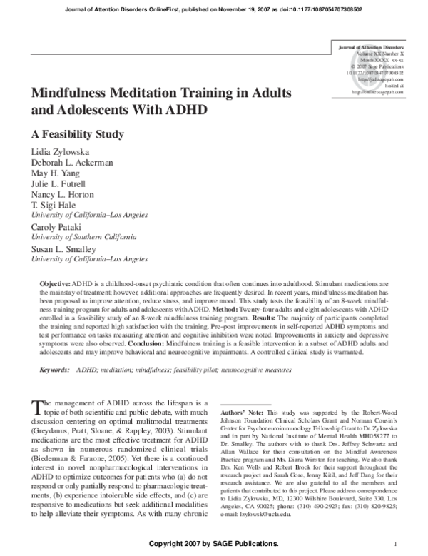 (PDF) Lidia Zylowska Mindfulness in adolescents with ADHD Lídia