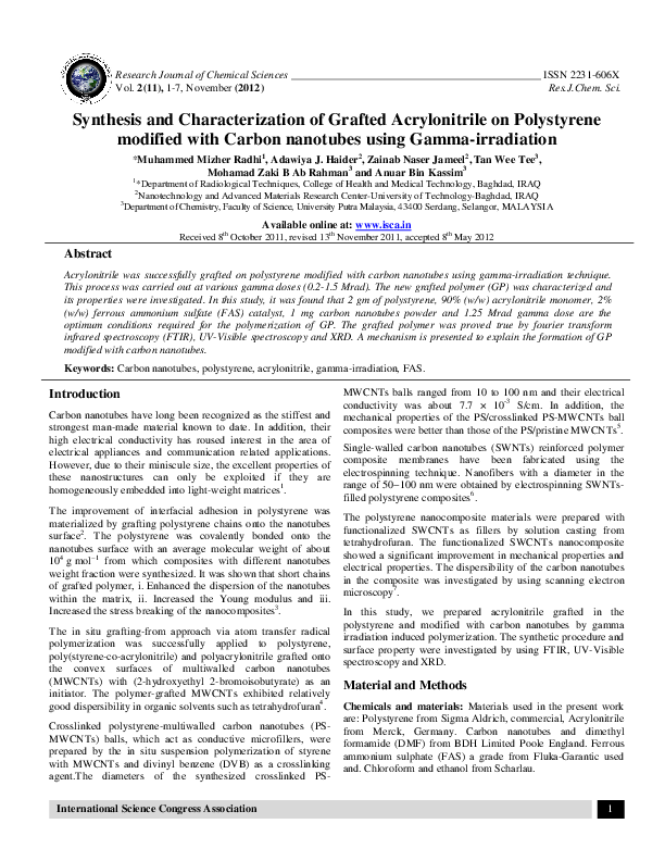 Synthesis and Characterization of Grafted Acrylonitrile on Polystyrene ...