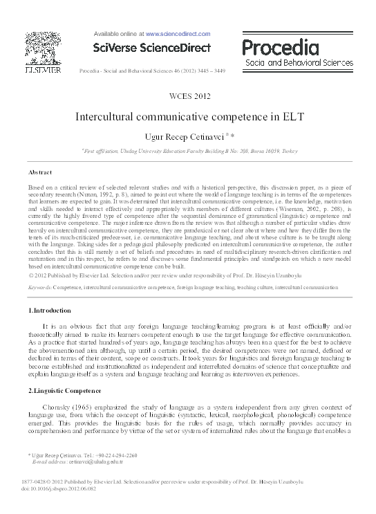 (PDF) Intercultural Communicative Competence in ELT