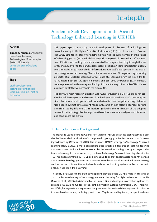 Academic Staff Development in the Area of Technology Enhanced Learning ...