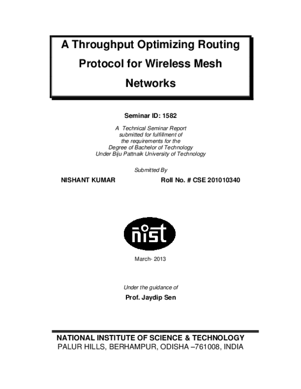(PDF) A Throughput Optimizing Routing Protocol for Wireless Mesh Networks