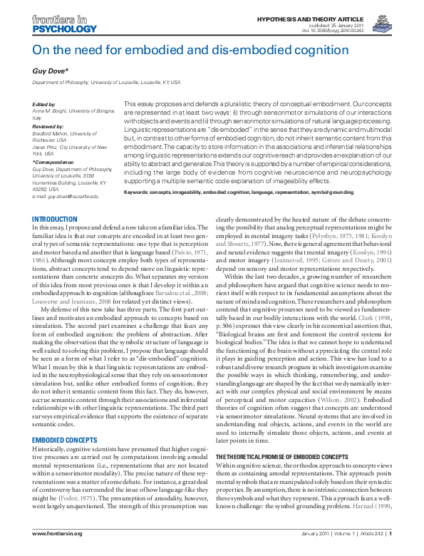 (PDF) On the need for embodied and dis-embodied cognition