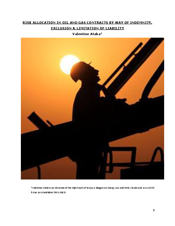 (DOC) Risk Allocation in Oil and Gas Contracts Valentine Ataka